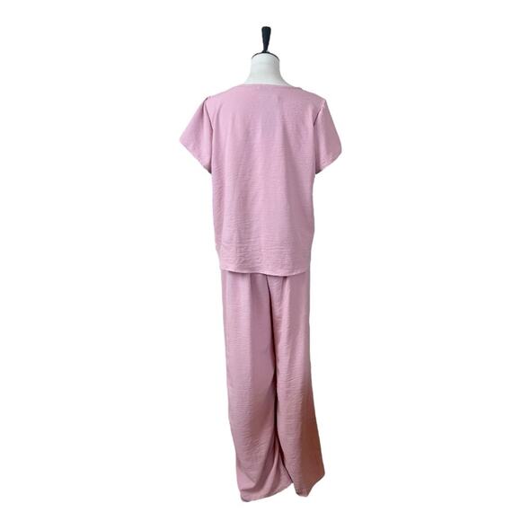 Saints New 2 Piece Set Wide Leg Pant Short Sleeve Top Blush Pink Women’s Size XL - Picture 4 of 15